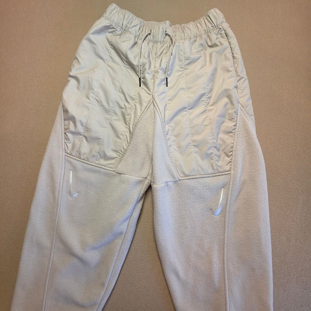 Nike Sportswear Double Swoosh Curve Plush Fleece Quilted Pants Beige Sz Small